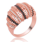 Silver Rose Black White Stone Women's Ring
